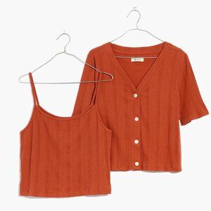 Madewell Pointelle Cardigan Twin Set Afterglow Red - Size Large